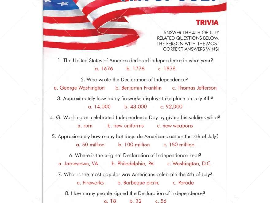 4th Of July Trivia Printable amp Virtual Independence Day Quiz
