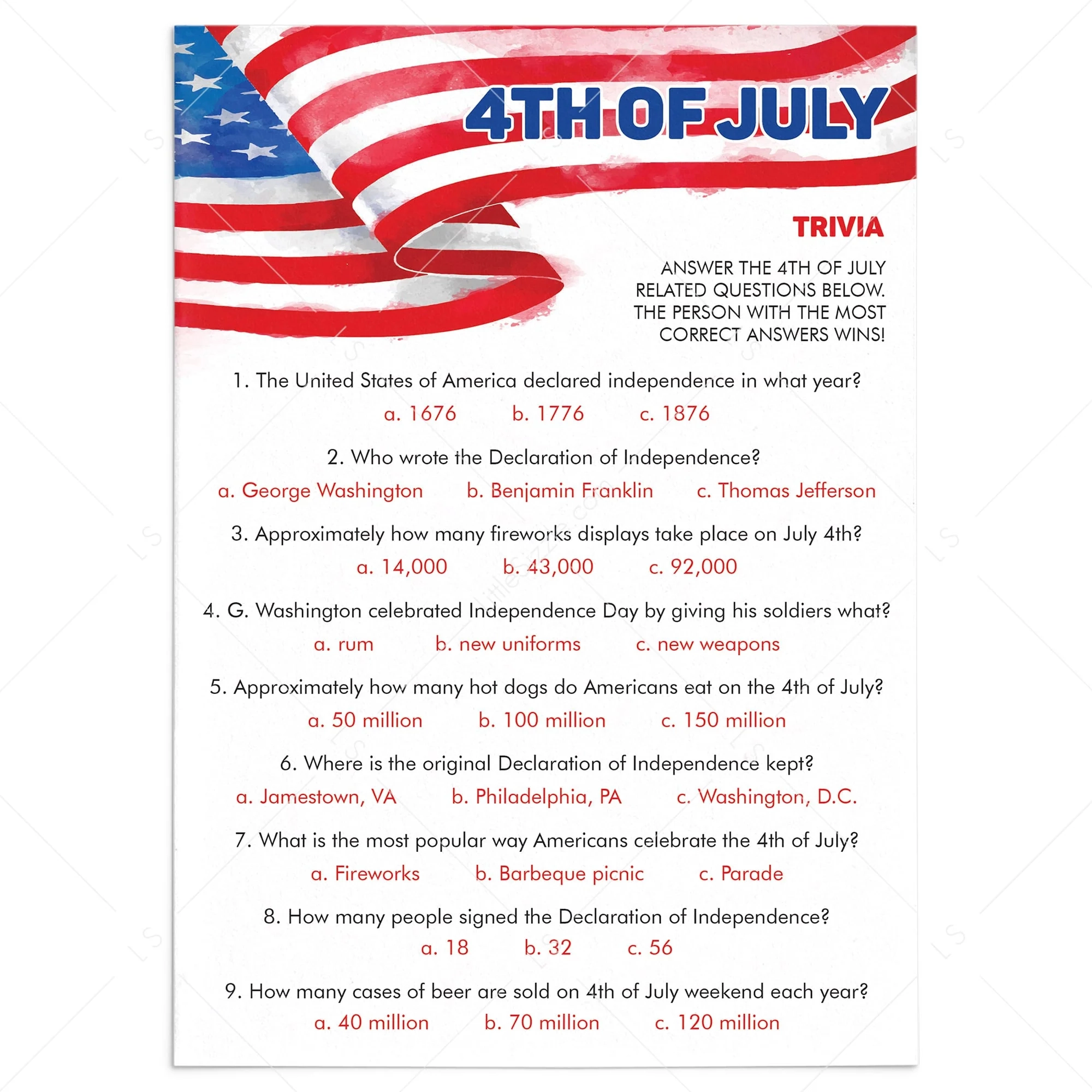 4th Of July Trivia Printable amp Virtual Independence Day Quiz 4th Of July Trivia Printable amp Virtual Independence Day Quiz