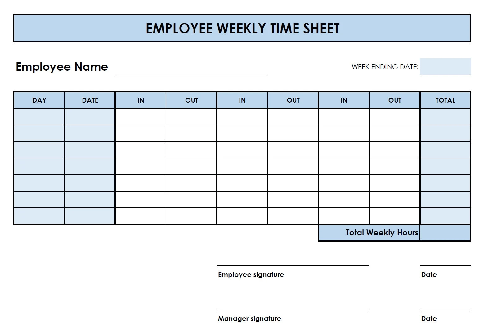 Weekly Time Sheet Printable
