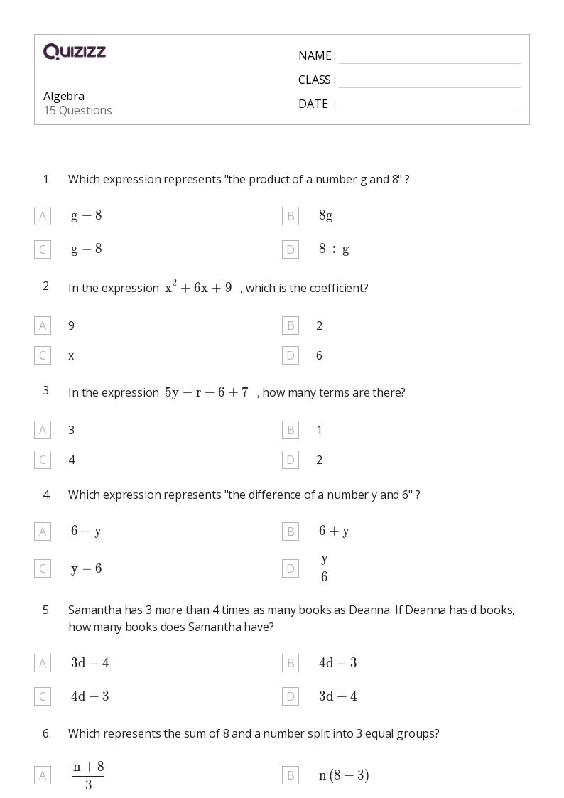50 Algebra Worksheets For 6th Grade On Quizizz Free amp Printable
