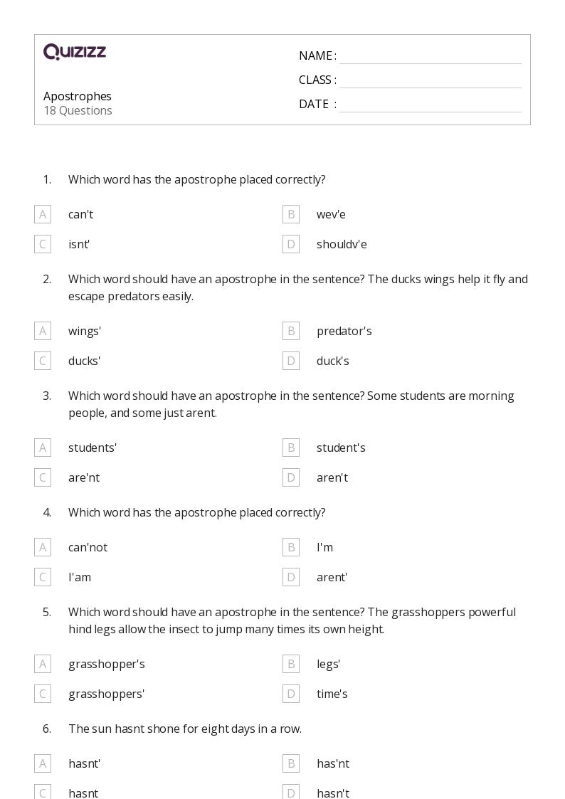 50 Apostrophes Worksheets For 3rd Grade On Quizizz Free amp Printable 50 Apostrophes Worksheets For 3rd Grade On Quizizz Free amp Printable