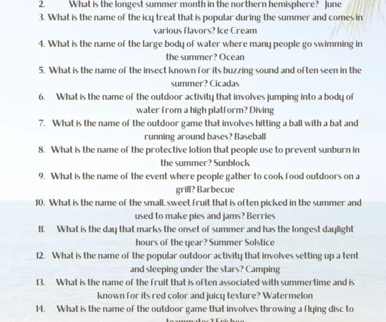 50 Fun Summer Trivia Questions For Kids With Free Printable