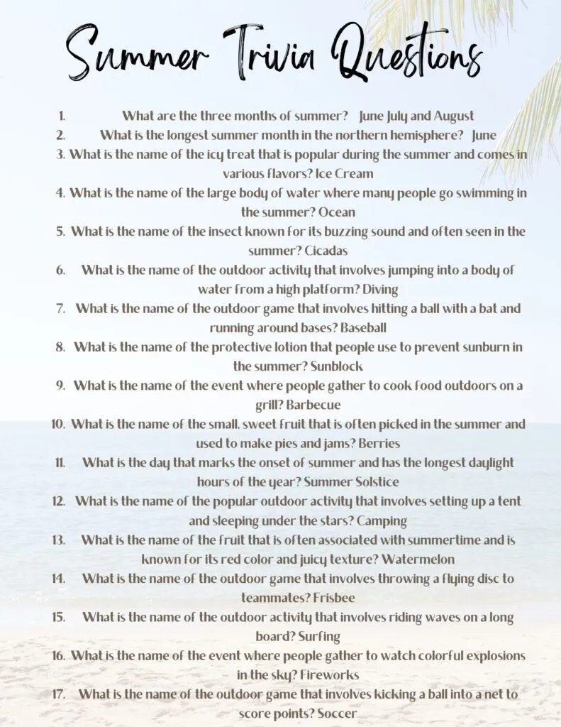 50 Fun Summer Trivia Questions For Kids With Free Printable 50 Fun Summer Trivia Questions For Kids With Free Printable
