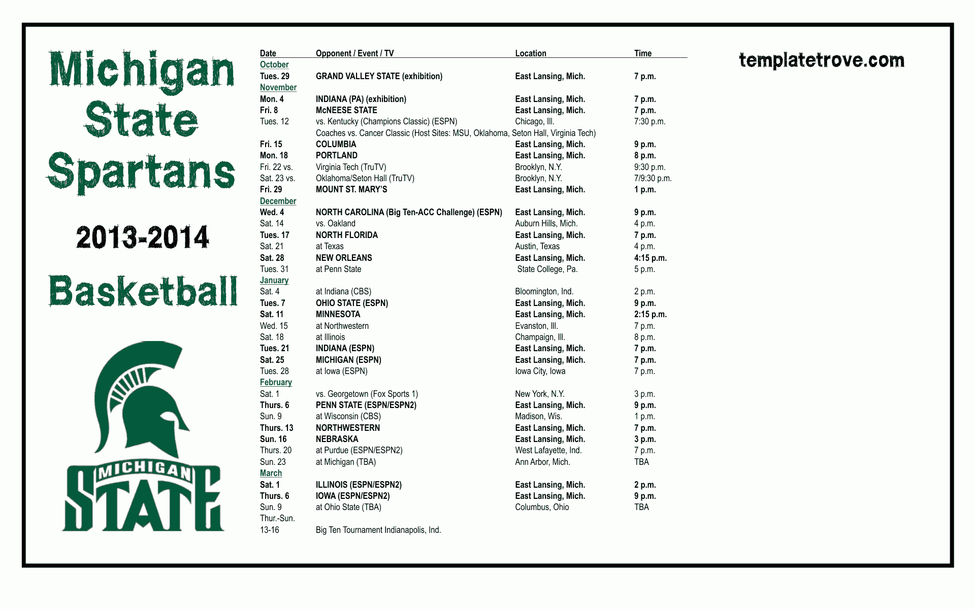 Msu Printable Basketball Schedule Msu Printable Basketball Schedule