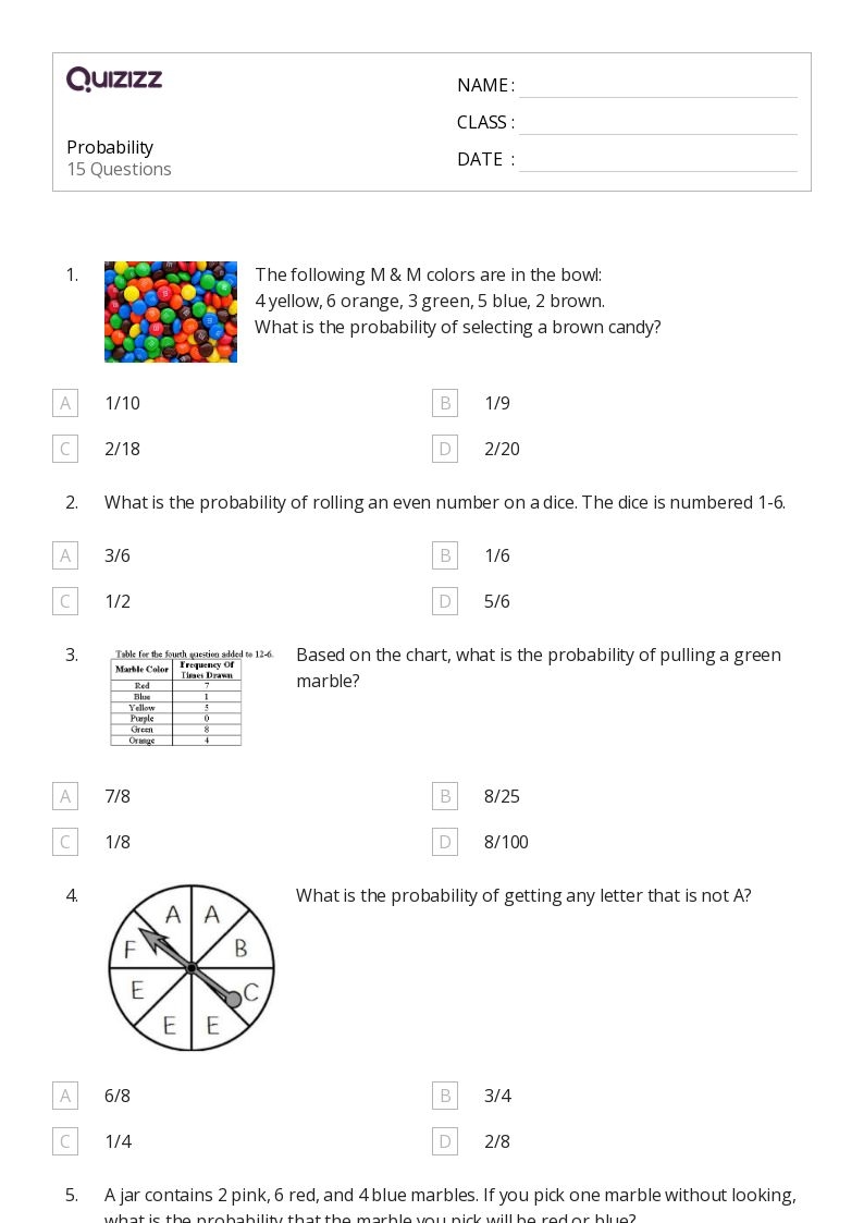 Printable Probability Quiz Printable Probability Quizzes Printable Probability Quiz Printable Probability Quizzes