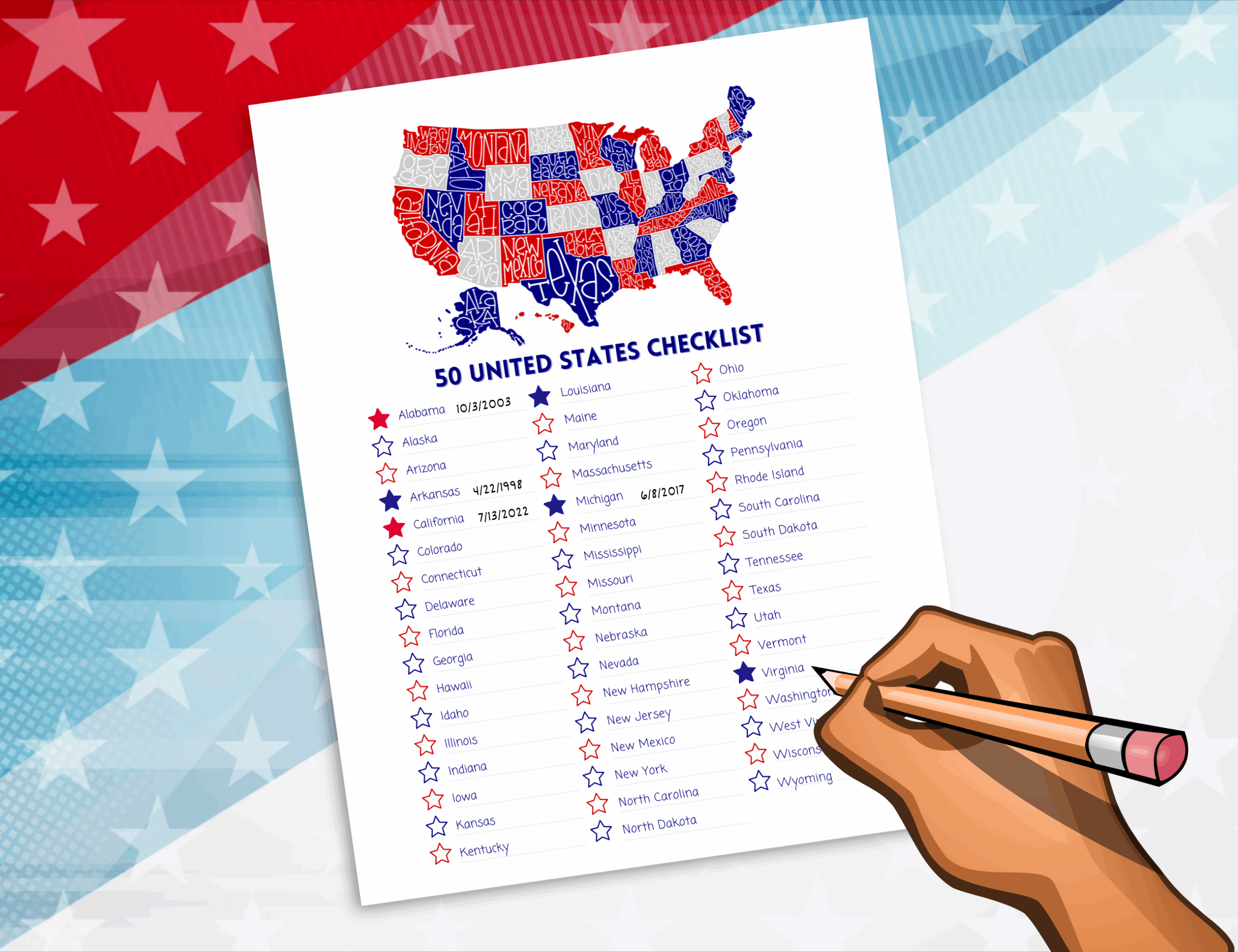 List Of The United States Printable