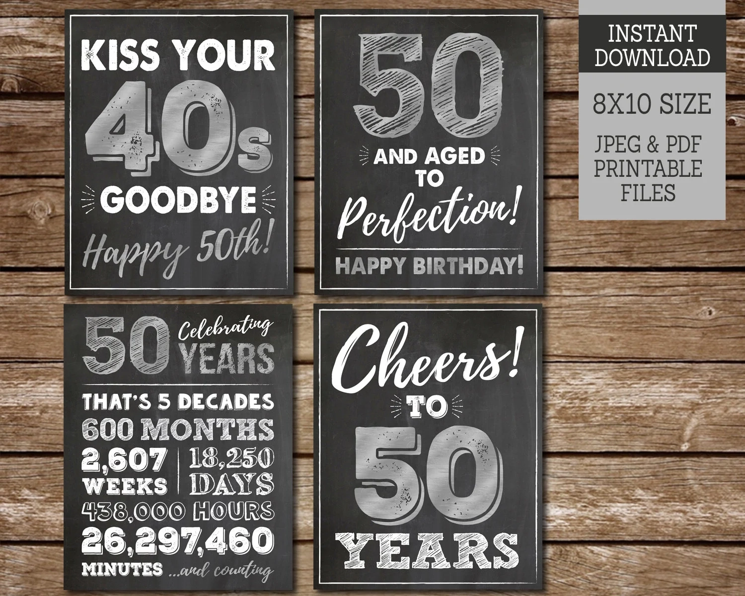 50th Birthday Party Signs Silver Chalkboard Happy 50th Birthday printable Instant Download MS50 Etsy