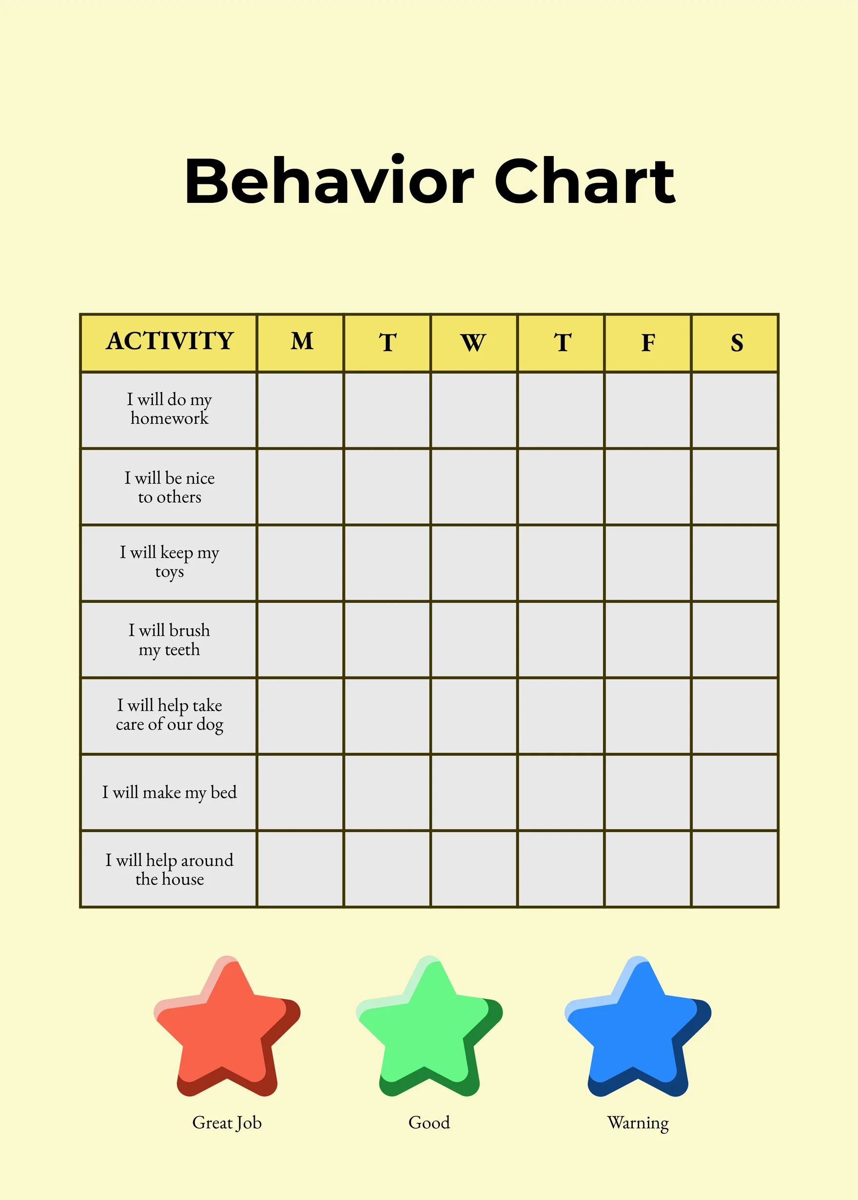 Discipline Chart Ideas Printable Templates
