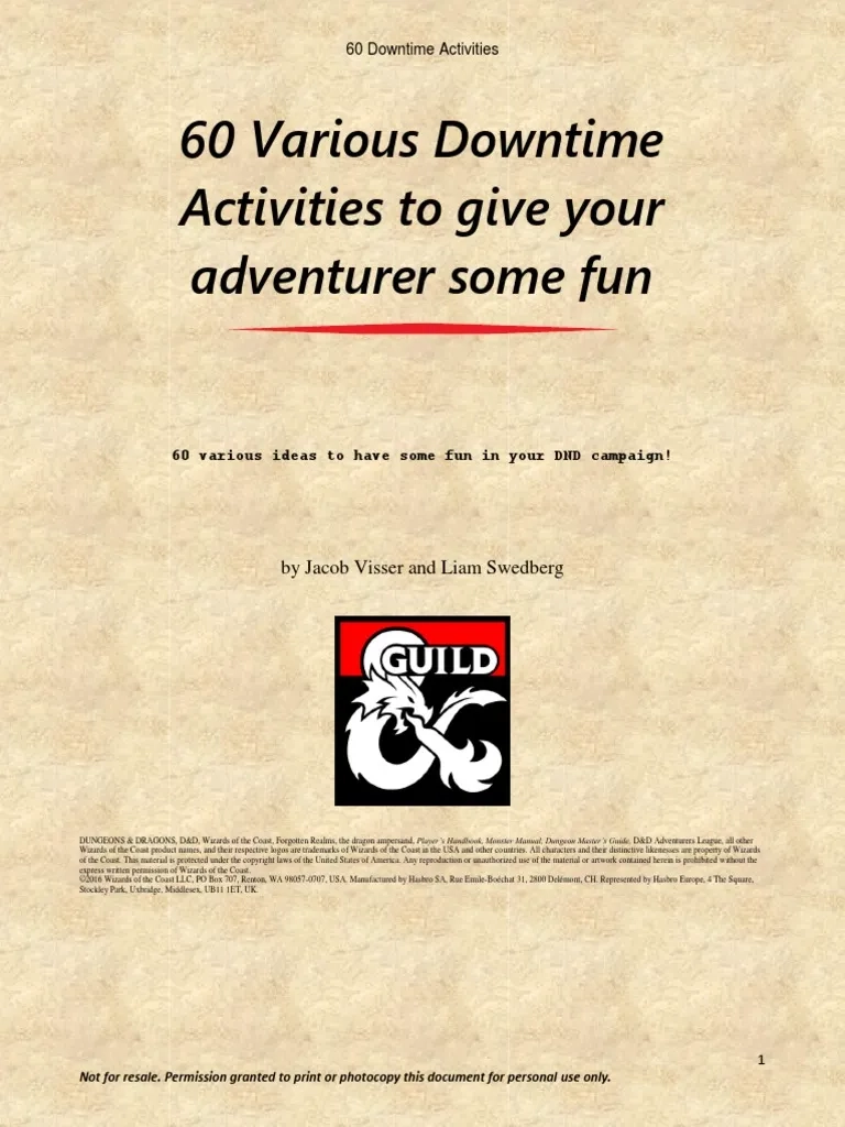 60 Various Downtime Activities To Give Your Adventurer Some Fun 