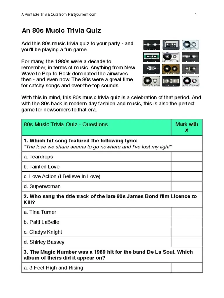 80s Music Trivia Quiz PDF Entertainment General Leisure 80s Music Trivia Quiz PDF Entertainment General Leisure