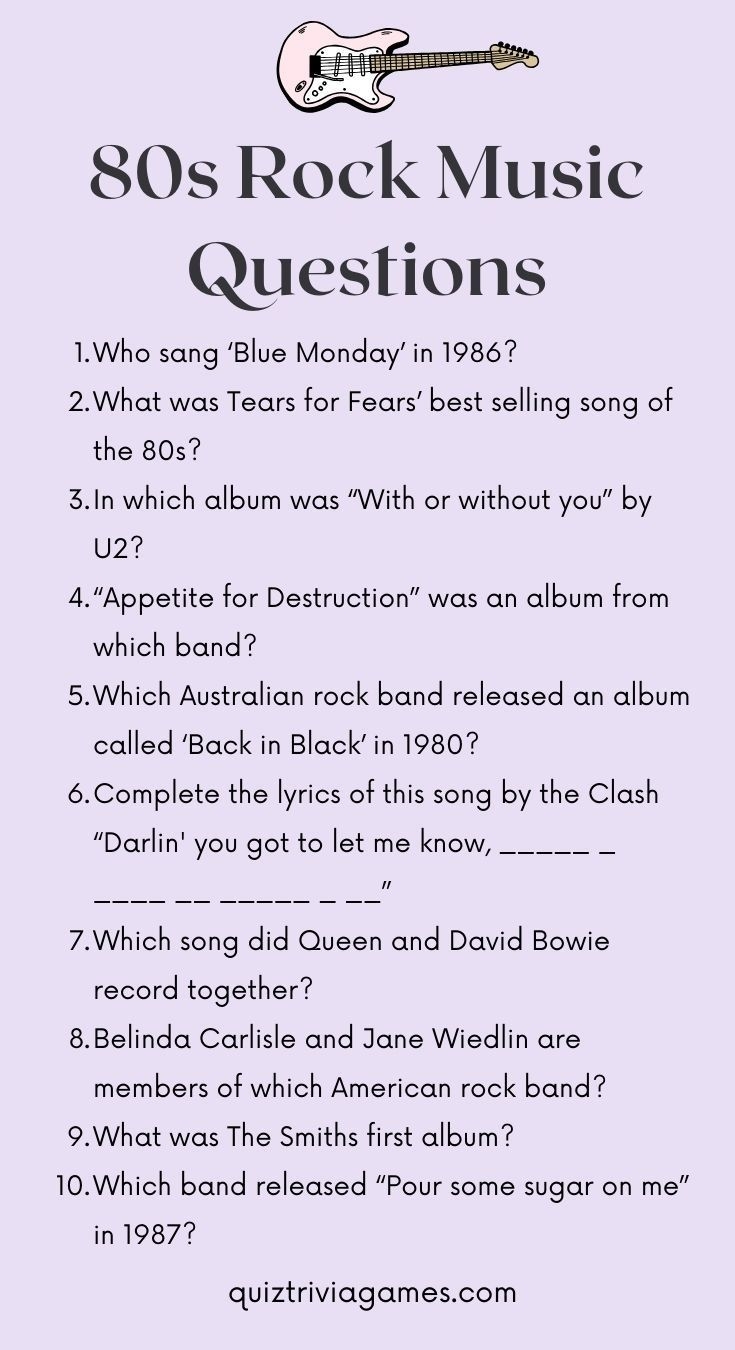 Rock In Roll Trivia Printable Rock In Roll Trivia Printable