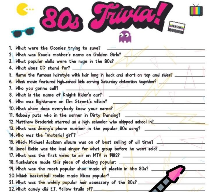 80s Trivia Questions And Answers Printable Free