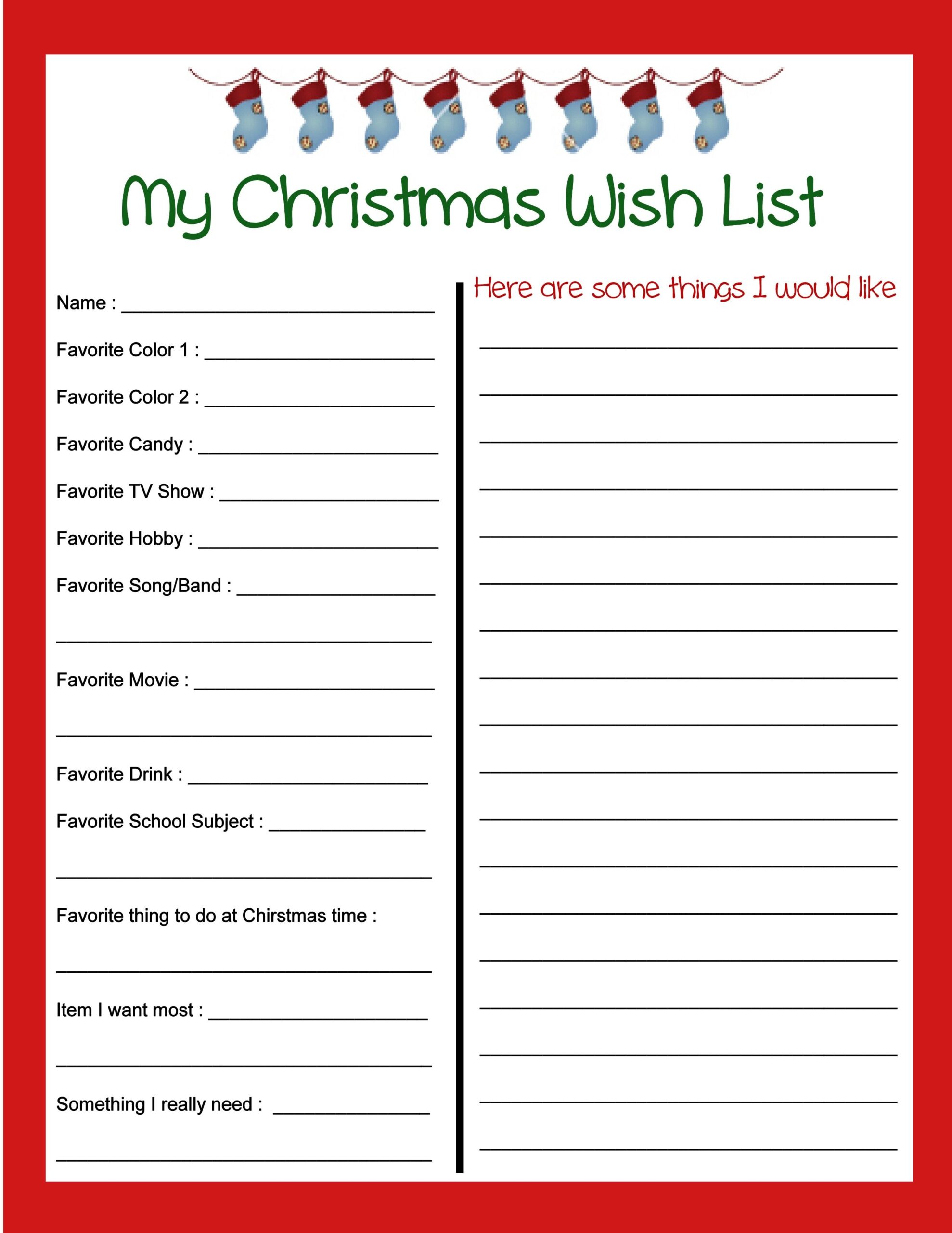 Free Christmas Wish List Template Printable