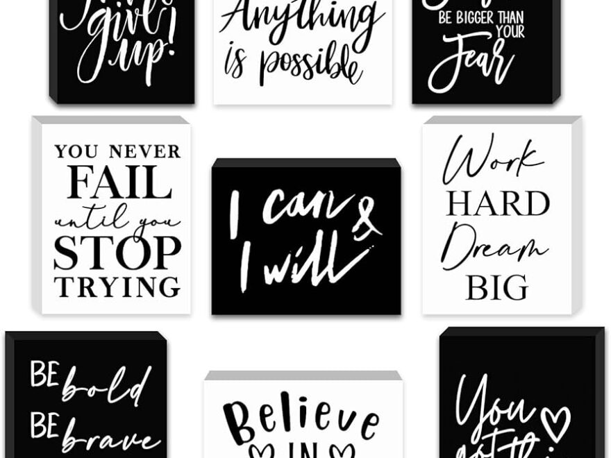 9 Pieces Mini Inspirational Office Desk Decorations Wooden Sign