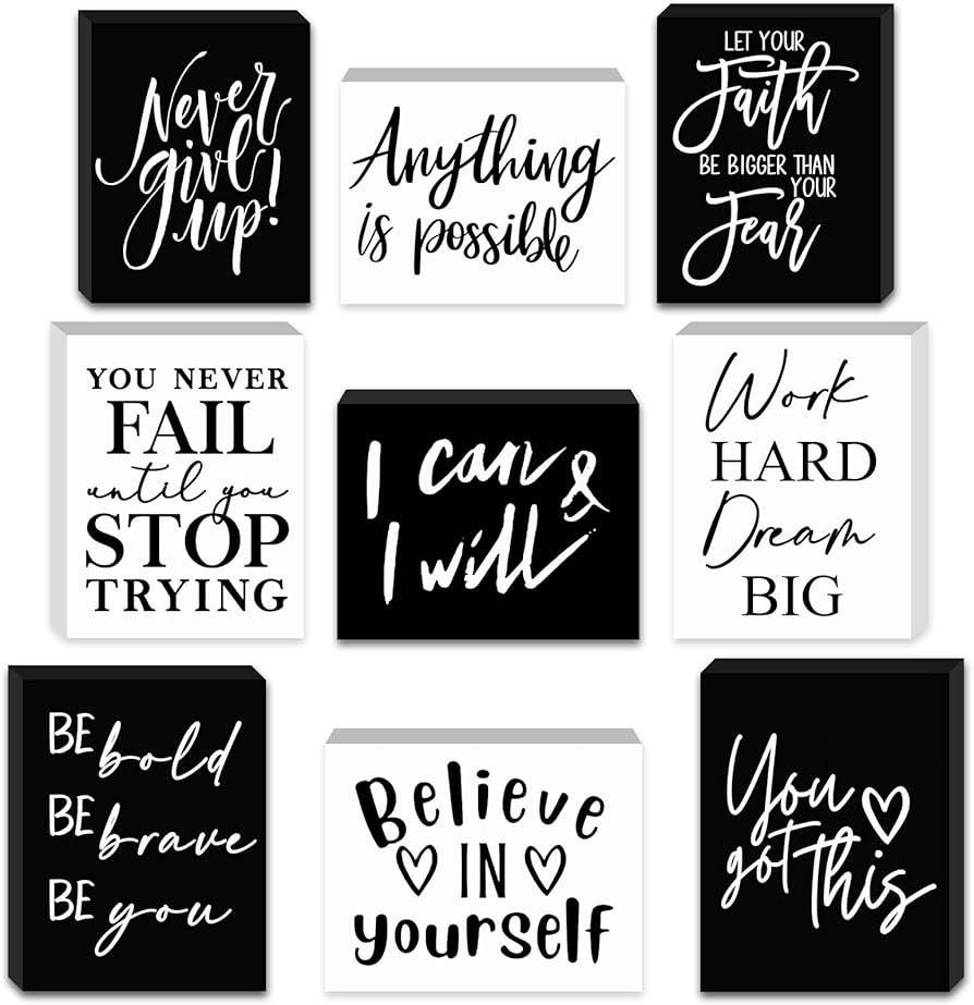 9 Pieces Mini Inspirational Office Desk Decorations Wooden Sign 9 Pieces Mini Inspirational Office Desk Decorations Wooden Sign