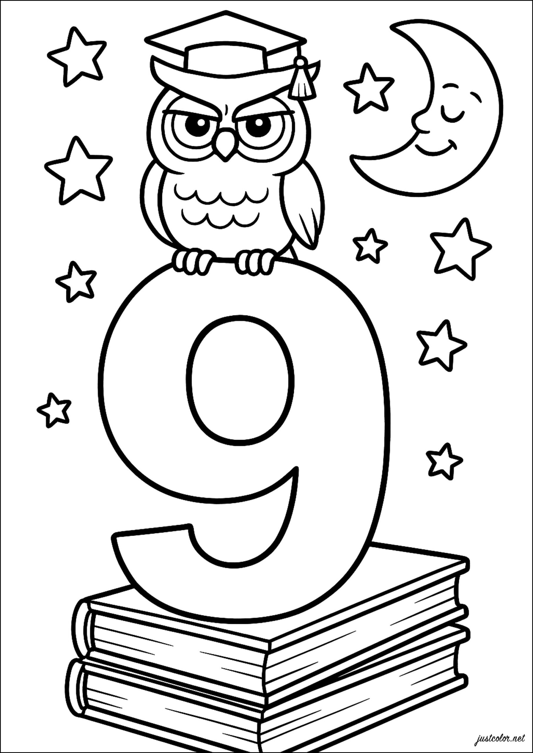 9 Wise Owl Under A Starry Sky Number Coloring Pages 9 Wise Owl Under A Starry Sky Number Coloring Pages