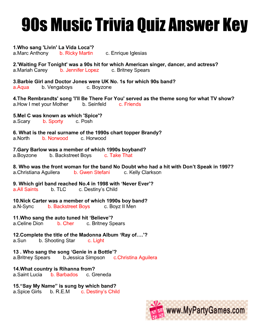 Free Printable Music Trivia