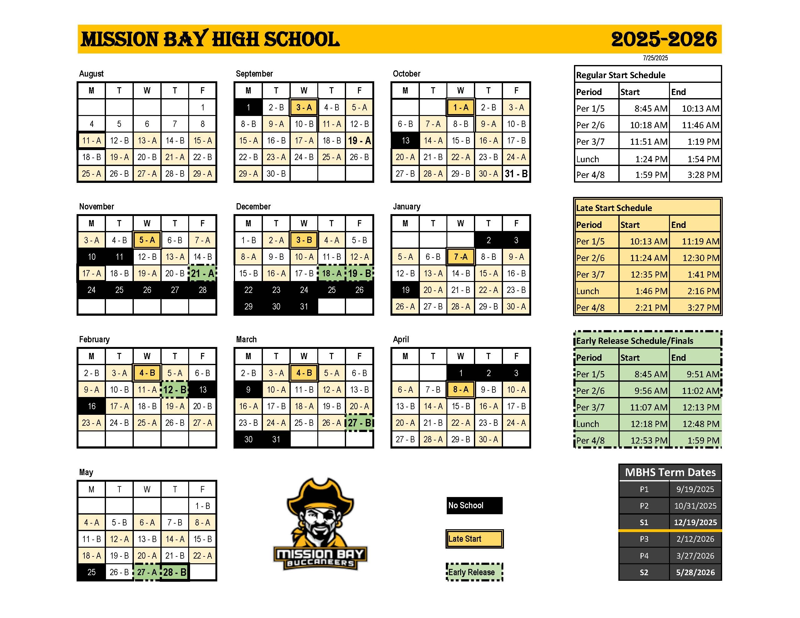 A B Day Calendar Mission Bay Senior High