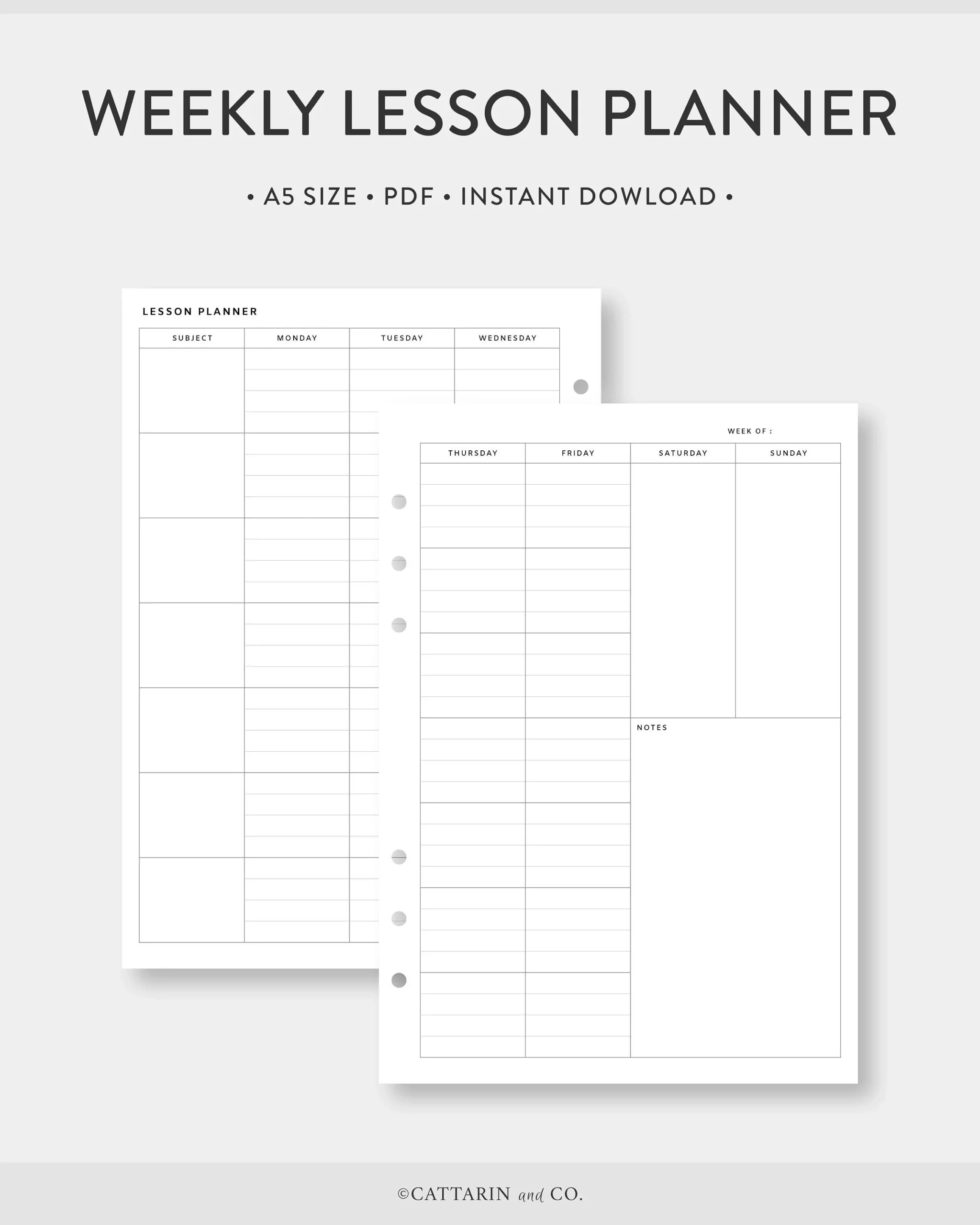 A5 Weekly Teacher Lesson Planner Printable Undated Template A5 Weekly Teacher Lesson Planner Printable Undated Template