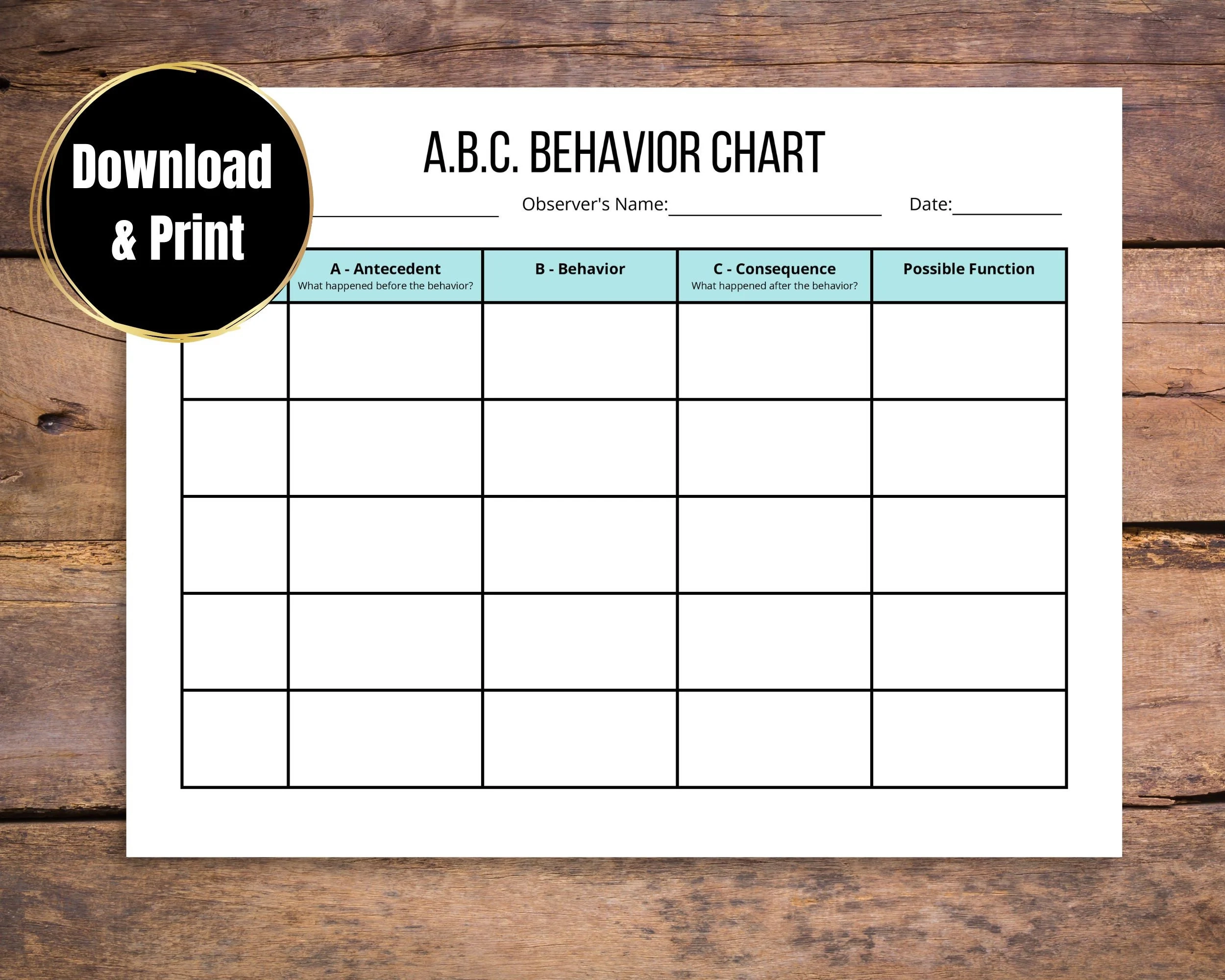 ABC Behaviour Chart Behaviour Tracking Printable Etsy de