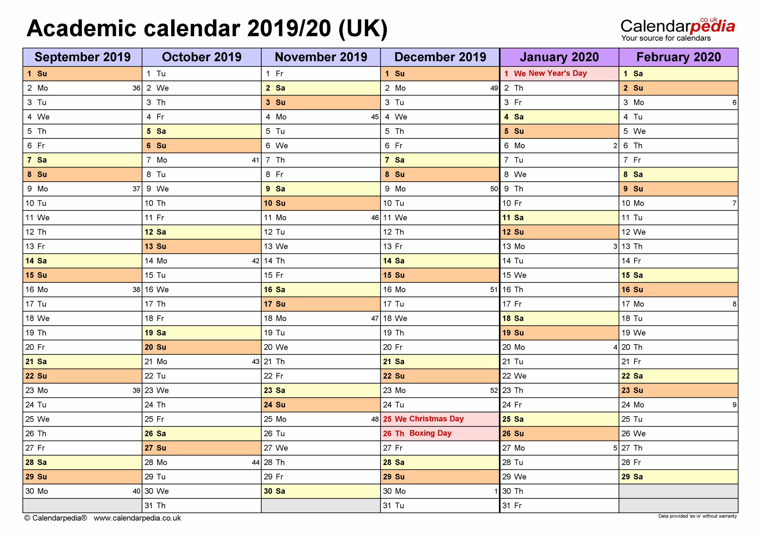 Academic Calendars 2019 20 UK Free Printable PDF Templates Academic Calendars 2019 20 UK Free Printable PDF Templates