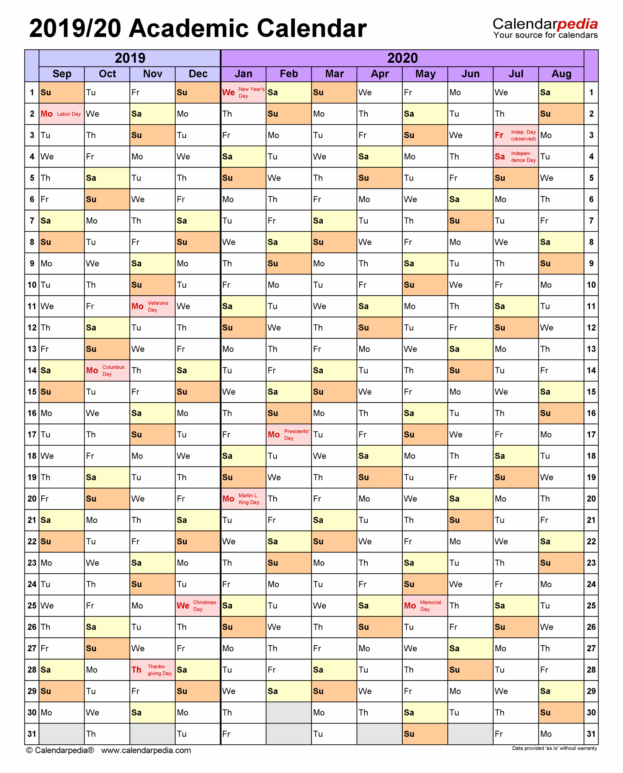 Academic Calendars 2019 2020 Free Printable Word Templates Academic Calendars 2019 2020 Free Printable Word Templates