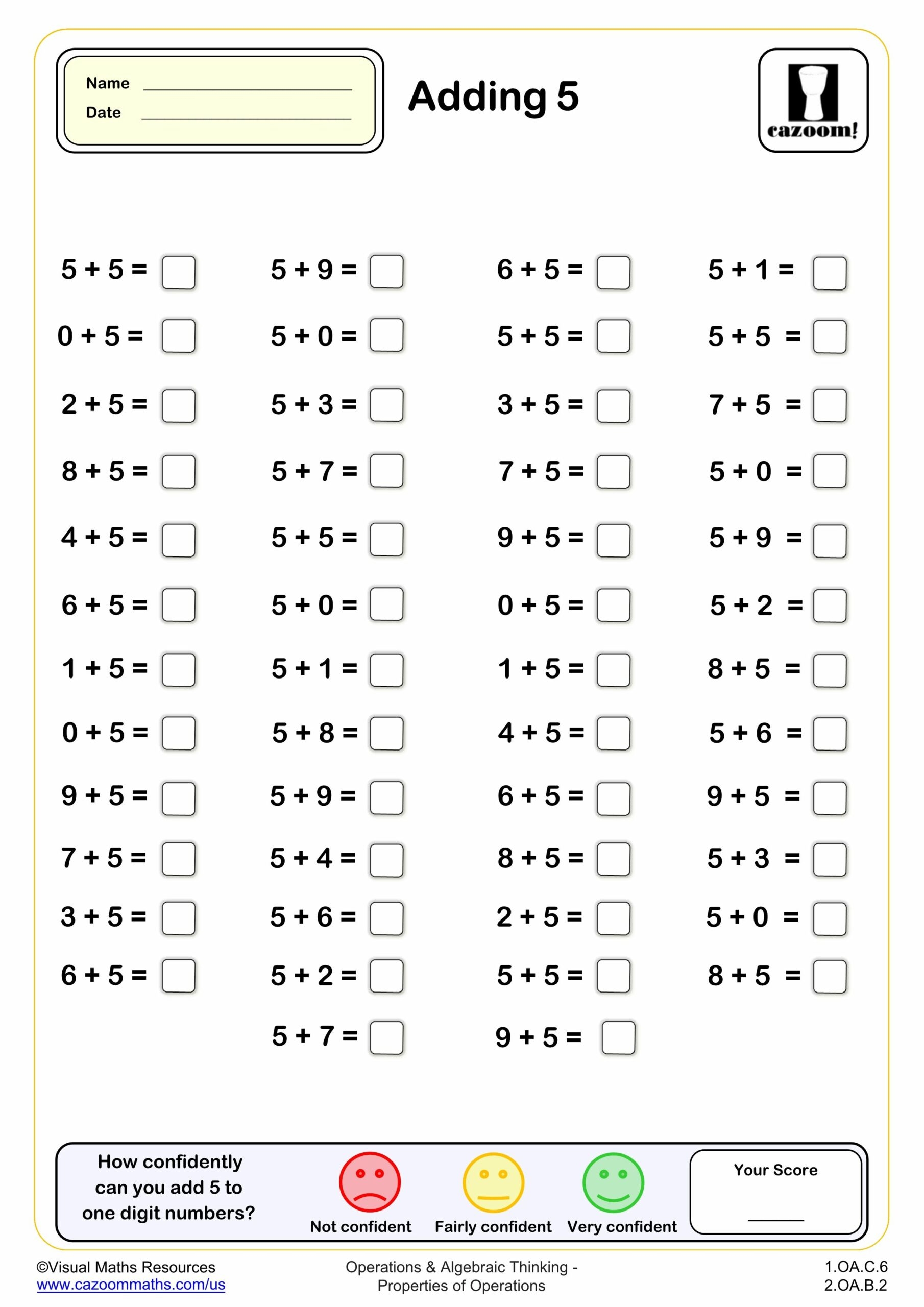 Math Printable Worksheet Problems Quiz