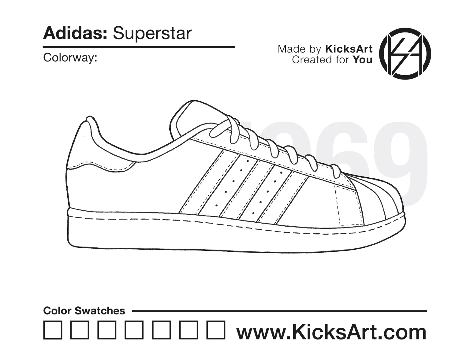 Adidas Superstar Sneaker Coloring Pages Created By KicksArt