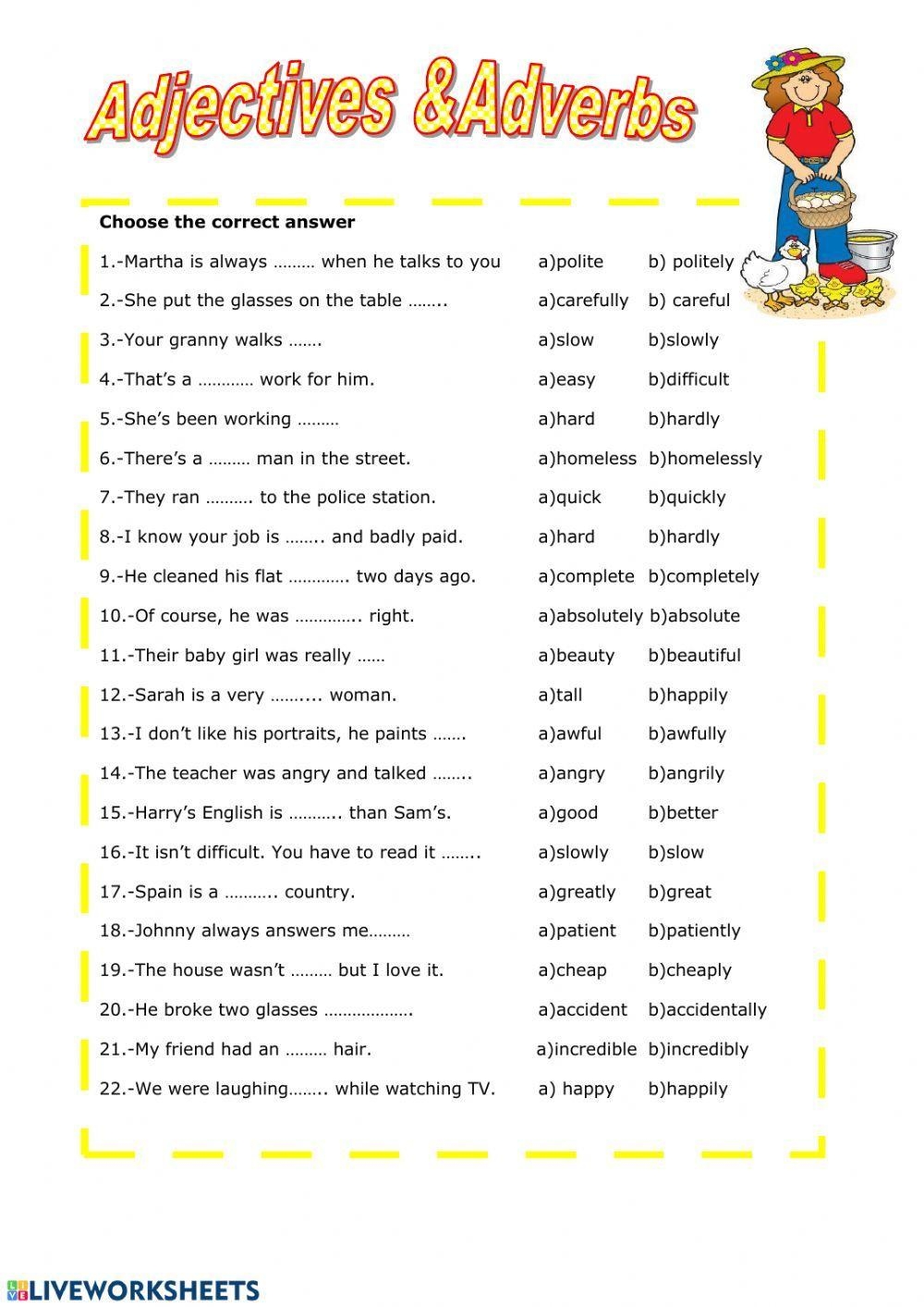 Adjectives And Adverbs Quiz Printable