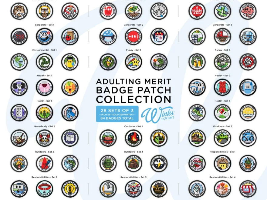 Adulting Merit Badge Embroidered Iron on Patches outdoors Set 3