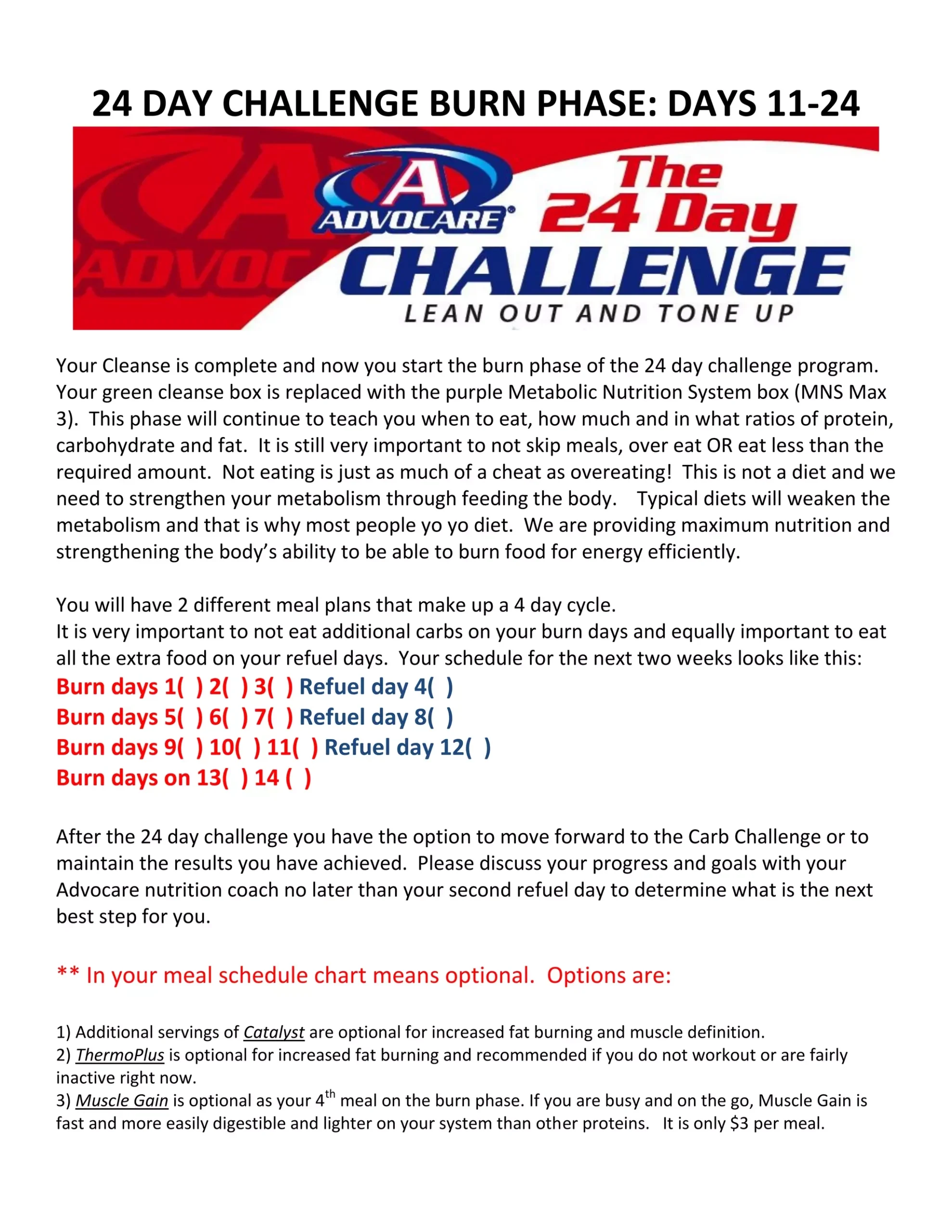 AdvoCare 24 Day Challenge 14 Day Burn Phase PDF