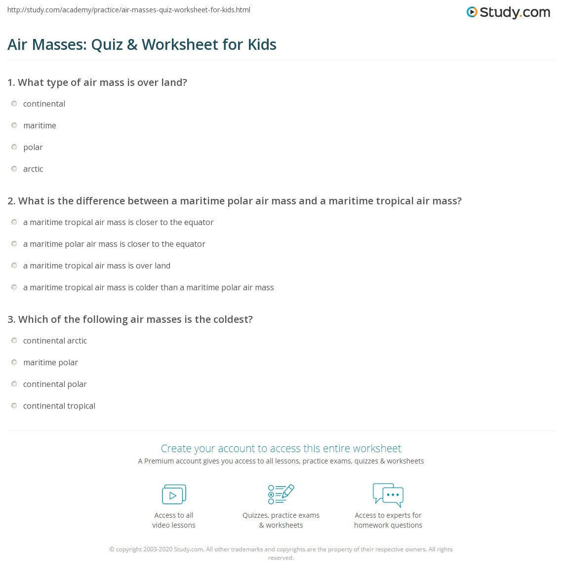 Air Masses Quiz amp Worksheet For Kids Study