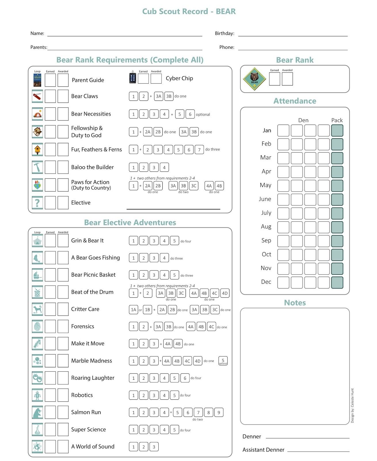 Cub Scout Advancement Sheets Printable