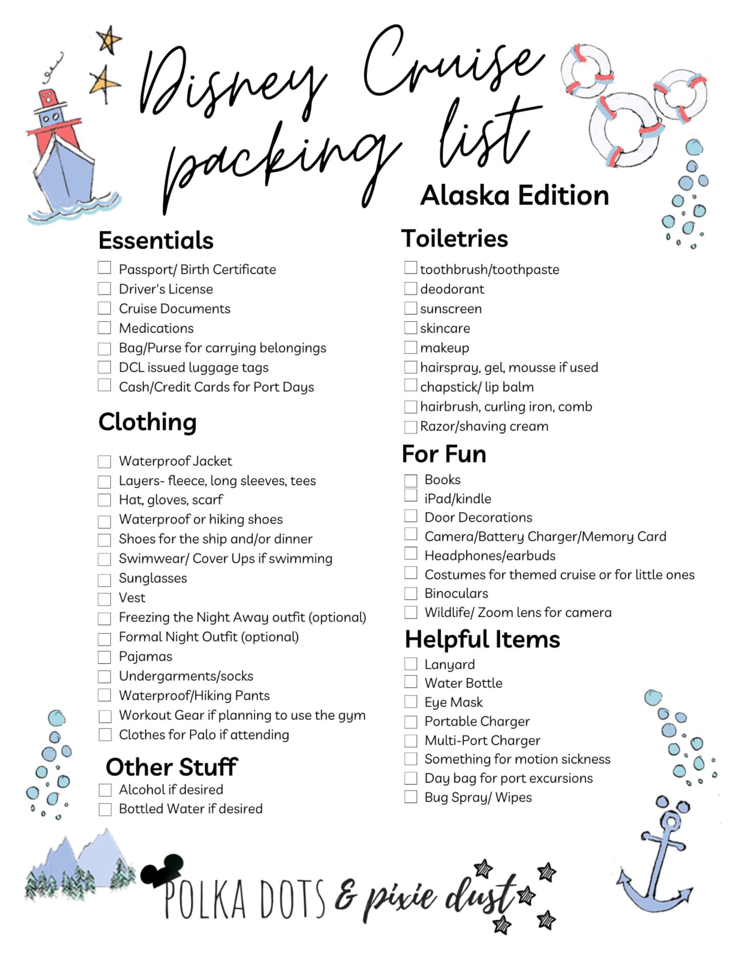 Disney Cruise Packing List Printable Disney Cruise Packing List Printable