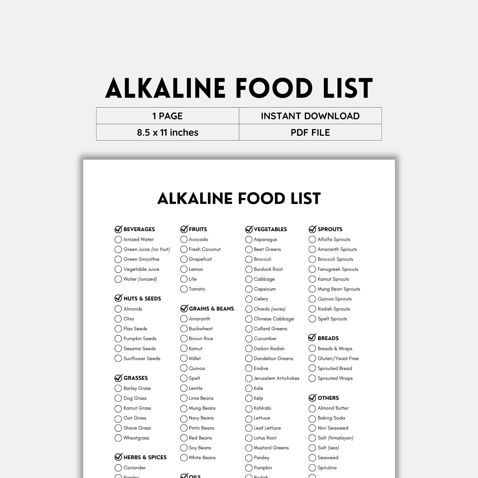 Alkaline Foods List Printable Alkaline Foods List Printable