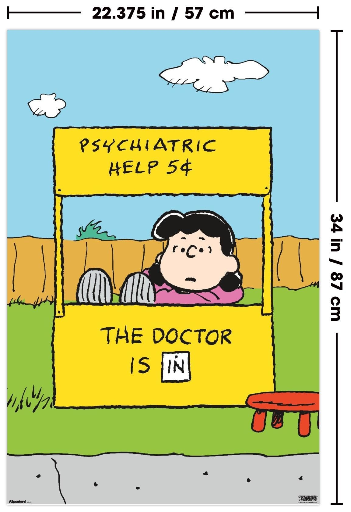 Amazon Trends International Peanuts Classic Lucy s Psychiatric Help Wall Poster 34L X 22 4W Unframed Version Posters Prints