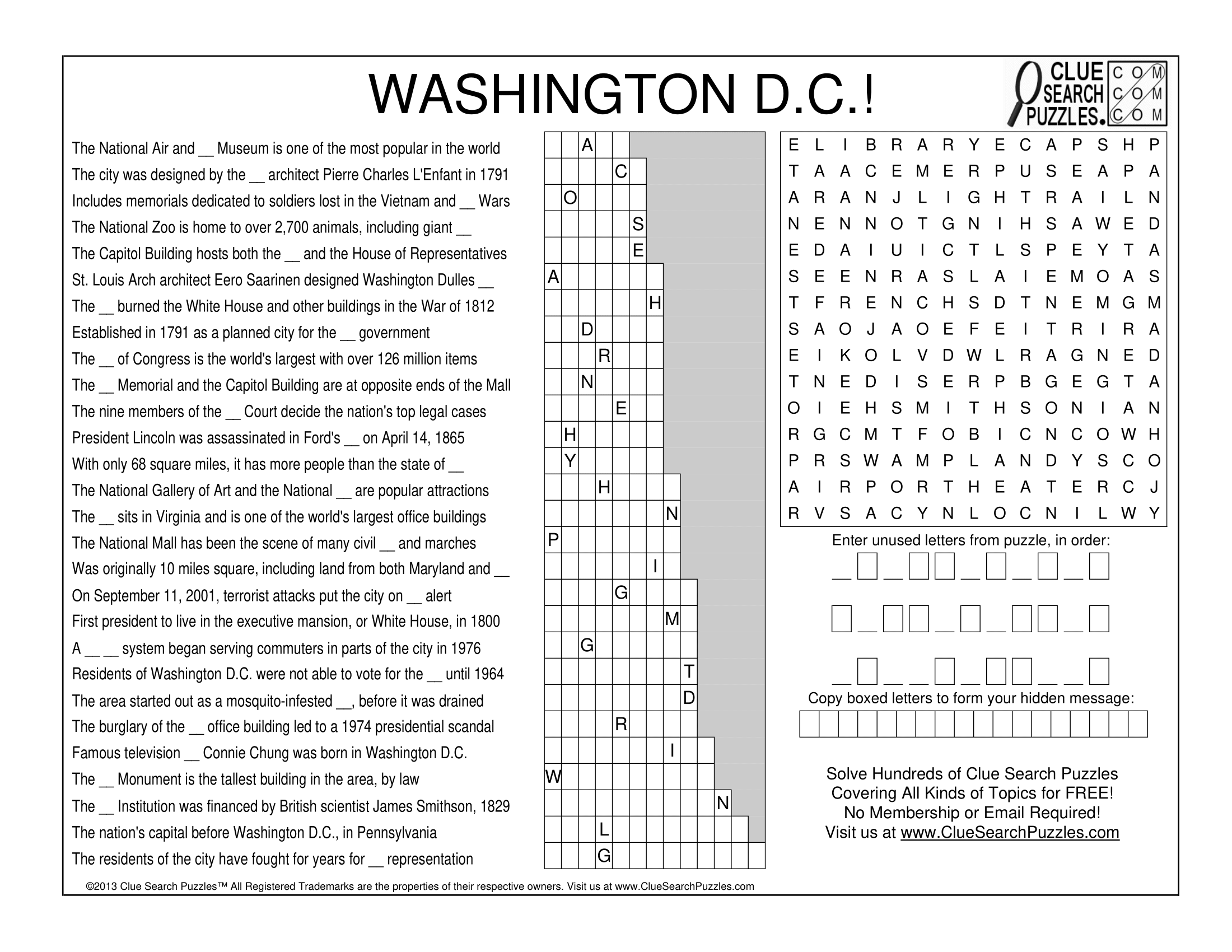 America Clue Search Puzzles