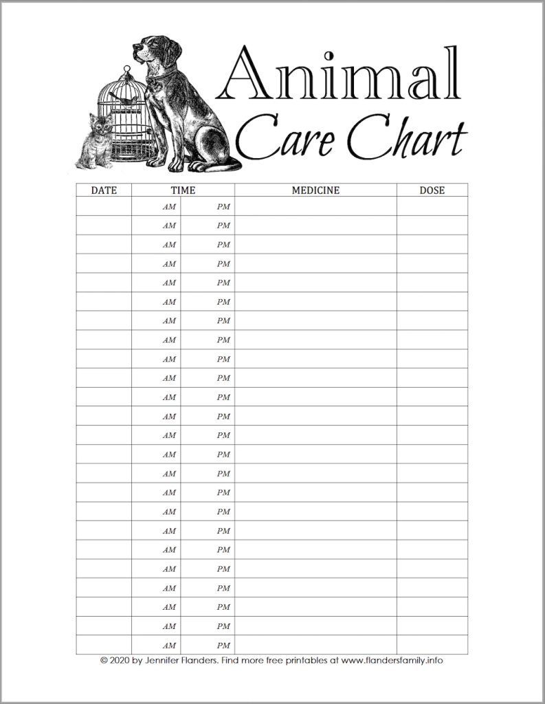 Animal Care Chart Free Printable Flanders Family Home Life
