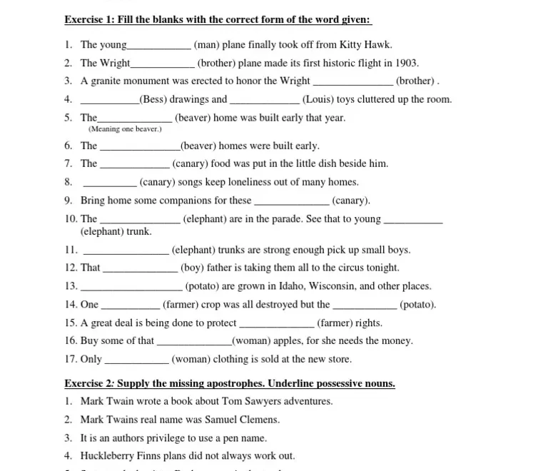 Apostrophe Quiz PDF Mark Twain Language Mechanics