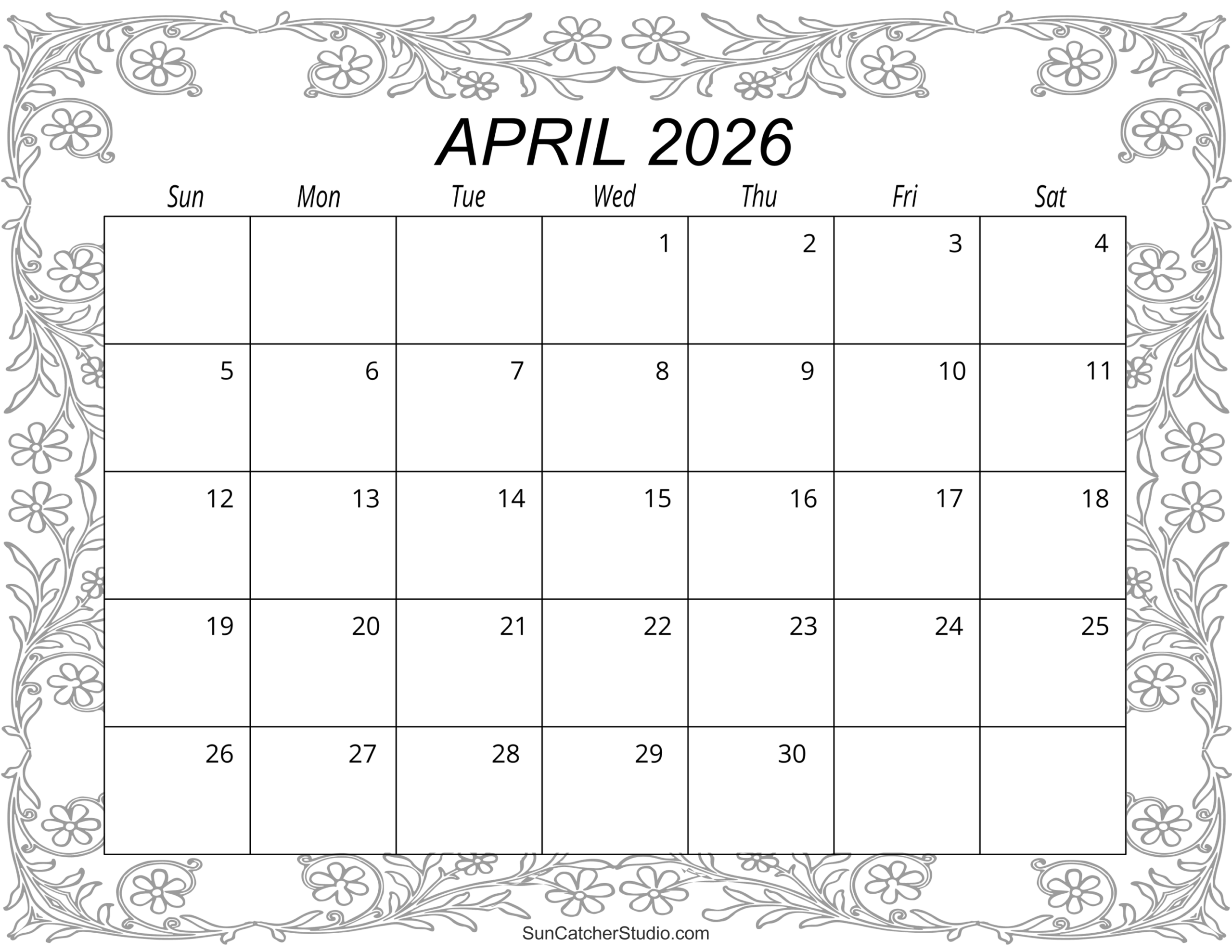 Printable April 2026 Calendar Planner