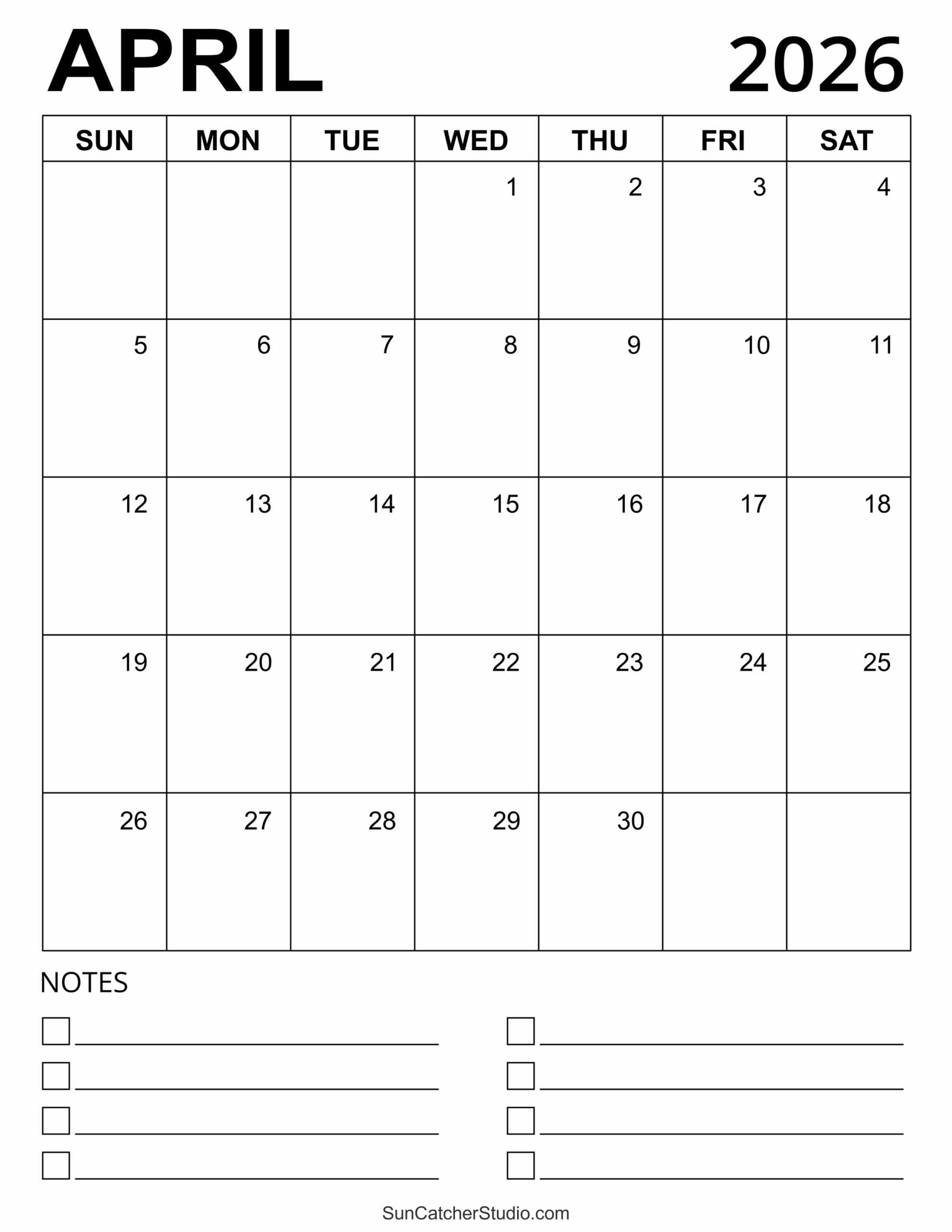 April 2026 Calendar Free Printable Free Printables Monograms Design Tools Patterns DIY Projects