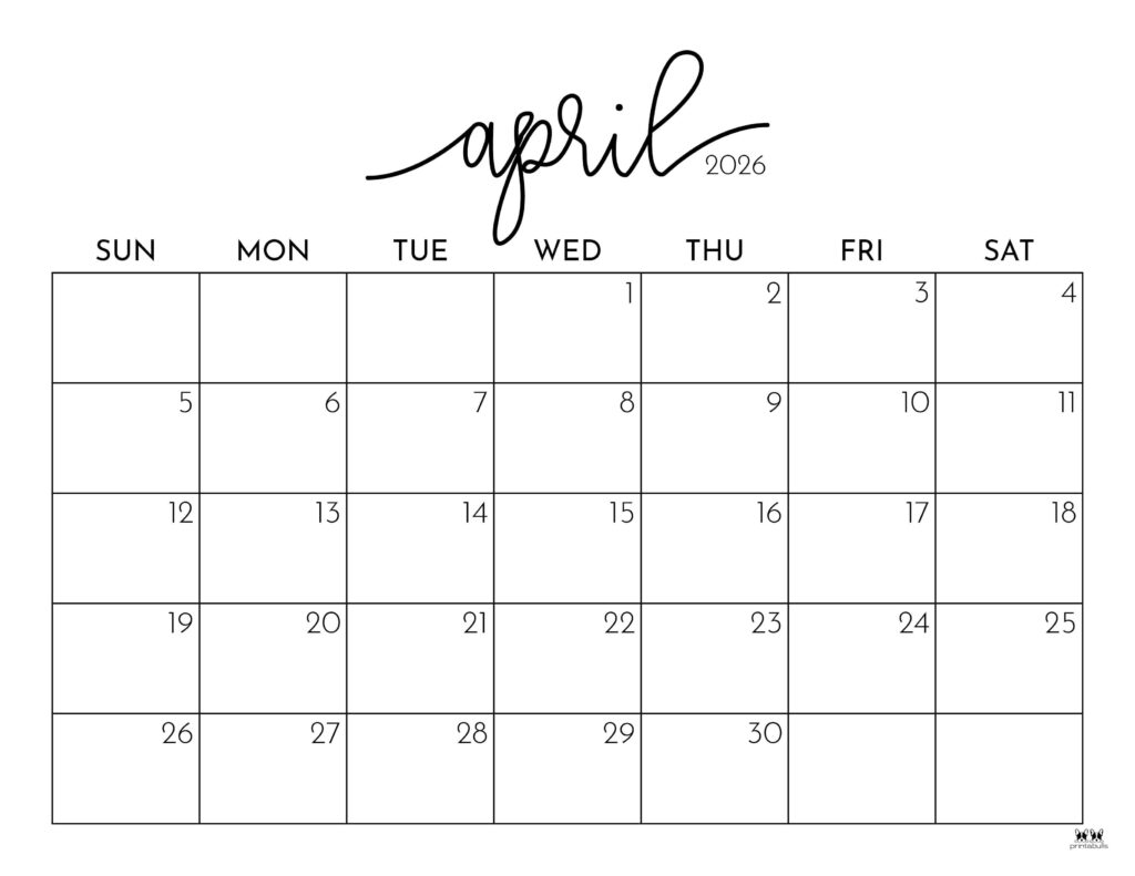April 2026 Calendars 123 FREE Printables Printabulls
