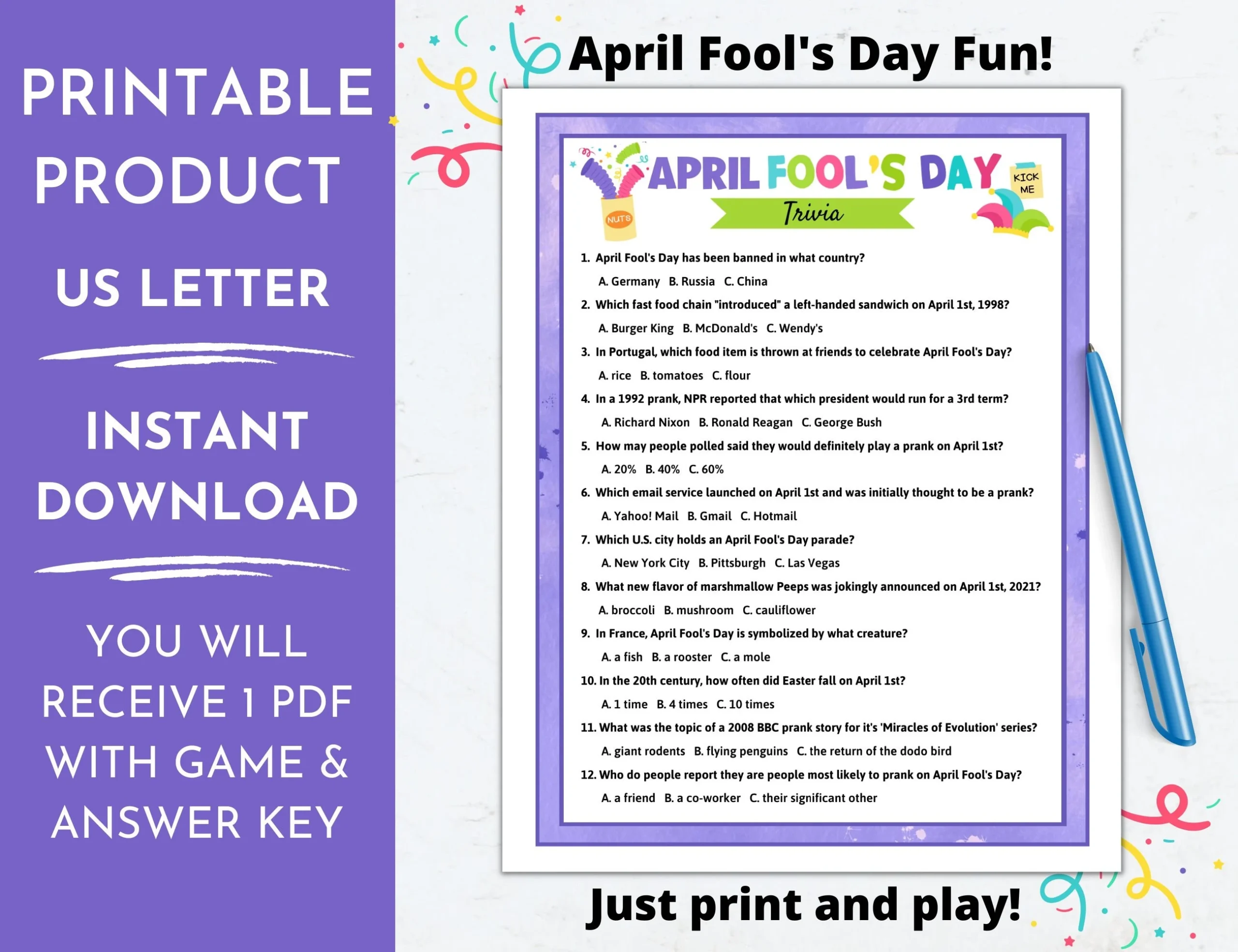 April Trivia Questions Printable