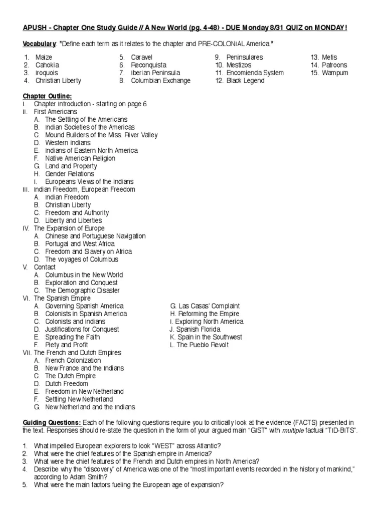 Apush Chapter One Study Guide PDF Spain Indigenous Peoples Apush Chapter One Study Guide PDF Spain Indigenous Peoples