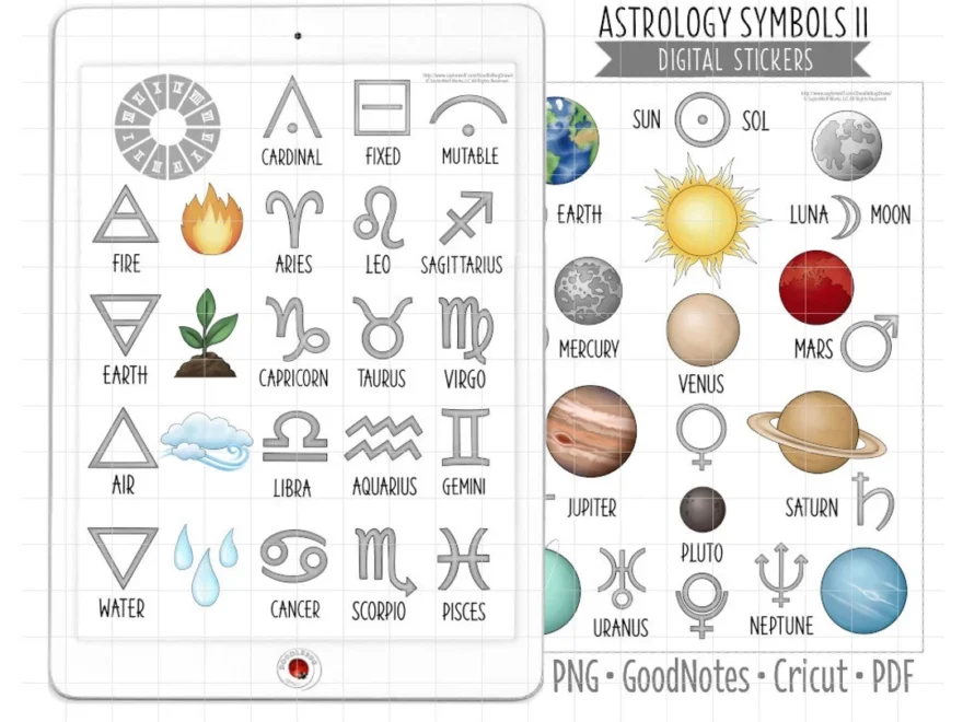 Astrologie Symbole Digitale Planer Aufkleber Sternzeichen