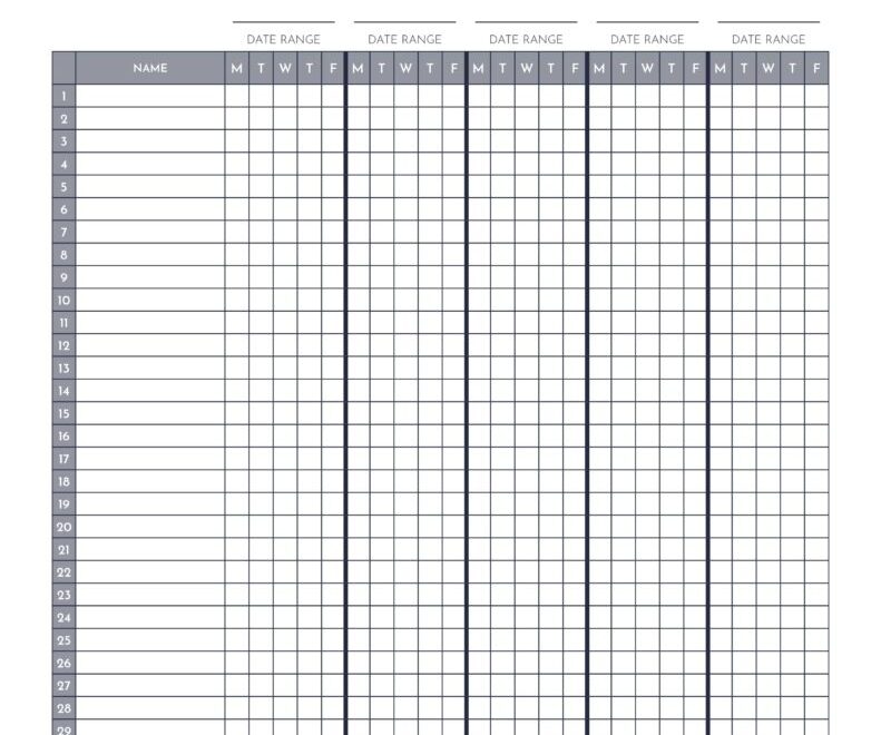 Attendance Sheets 52 FREE Printables Printabulls