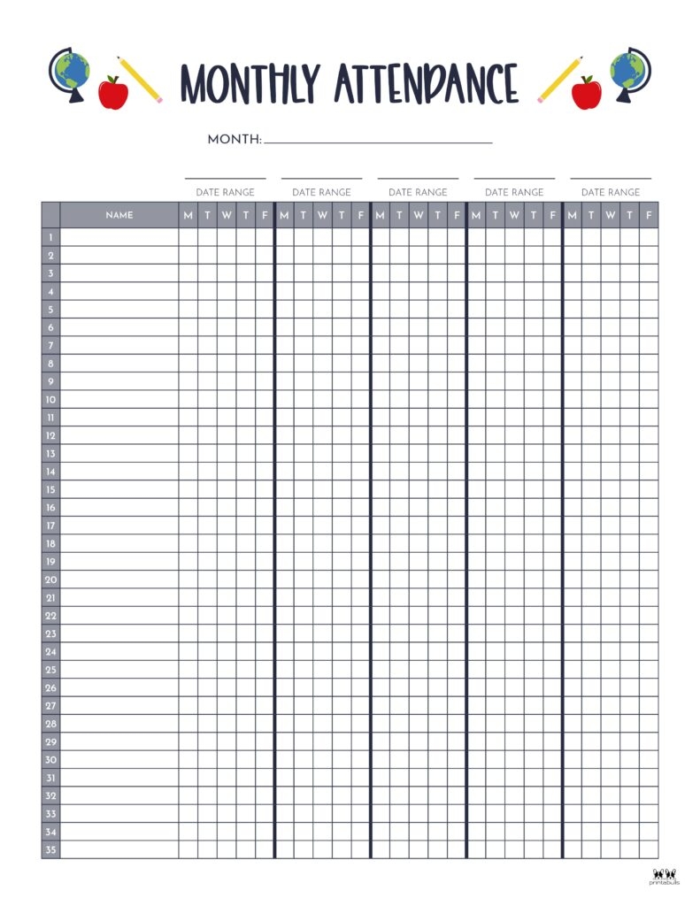 Attendance Sheets 52 FREE Printables Printabulls Attendance Sheets 52 FREE Printables Printabulls