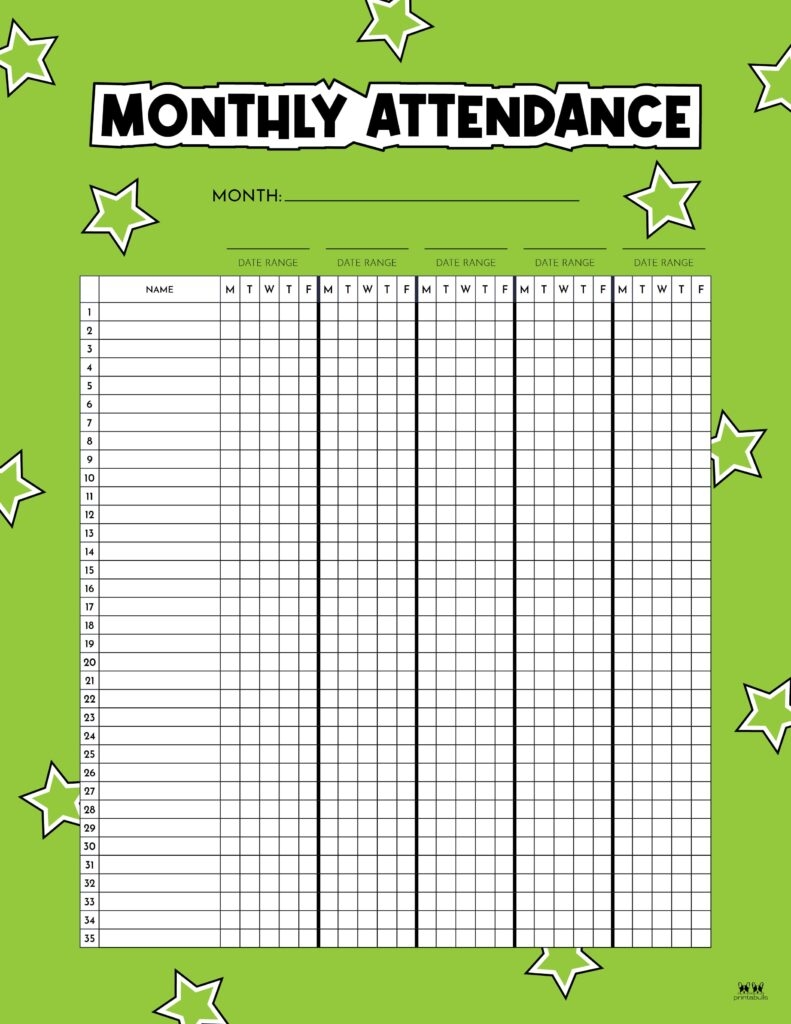 Attendance Sheets 52 FREE Printables Printabulls Attendance Sheets 52 FREE Printables Printabulls