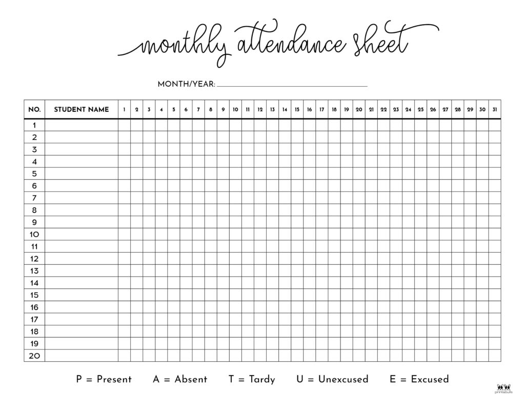 Printable Sites For Attendance Sheets
