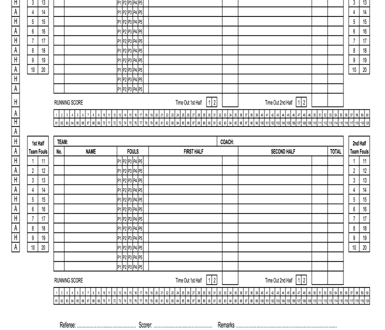 AU APS Sport Basketball Score Sheet Form Fill Online Printable